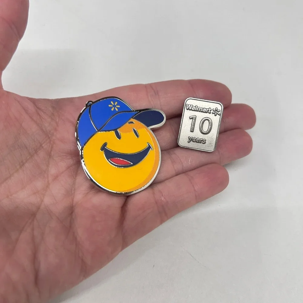 Walmart Employee Associate 10 Year Service Award Smiley Enamel Pins Lot of 2